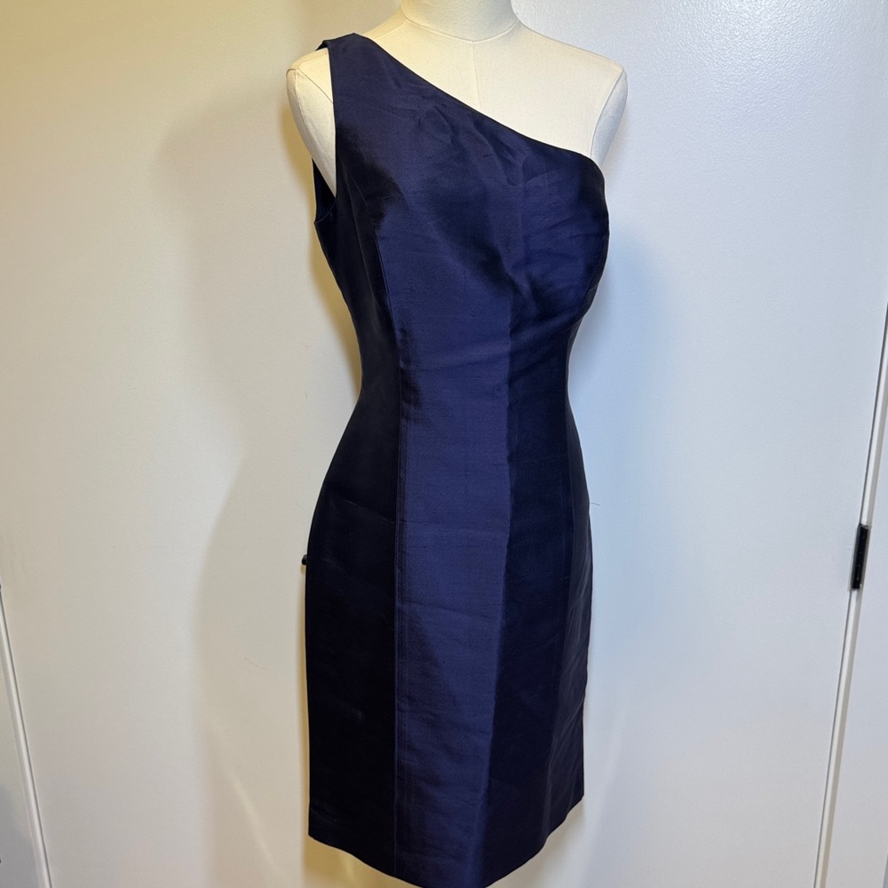 Lauren Ralph Lauren Silk Taffeta Navy One-Shoulder Dress. STUNNING!!!